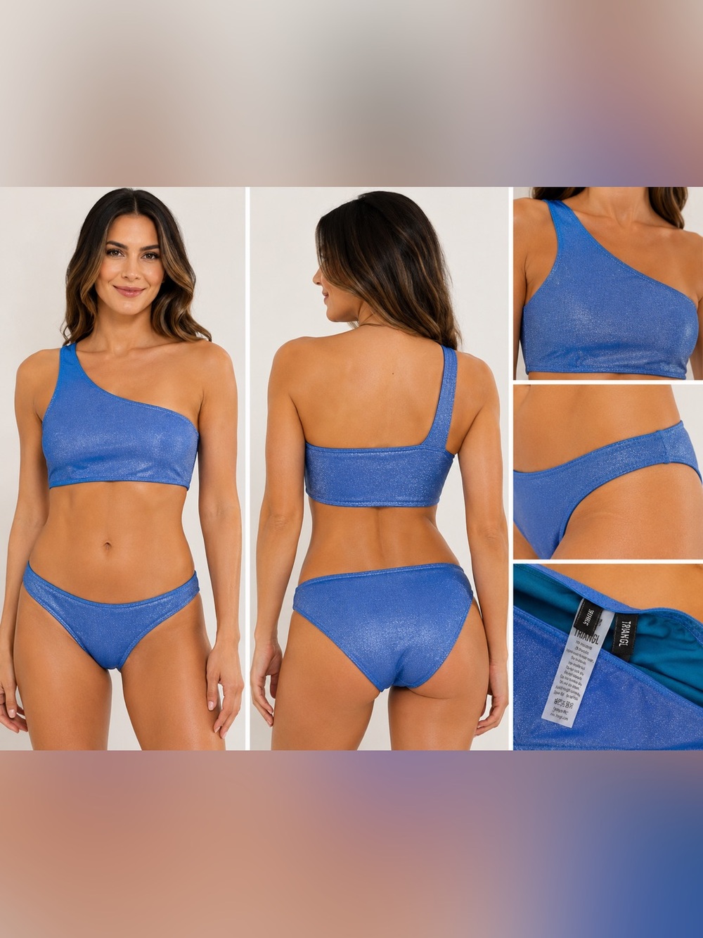 triangl swimwear One-Shoulder Shimmery Blue Bikini Set